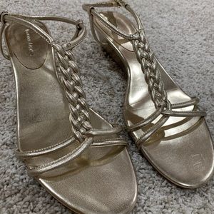 Etienne Aigner gold wedge sandal